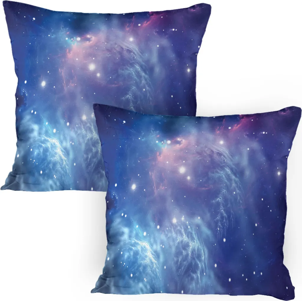 ABAKUHAUS Federa per cuscino Space, confezione da 2, nebulosa spaziale, galassia con ammasso stellare, tempo dell'atomo, motivo astronomico cosmico, federa decorativa stampata, 80x80 cm, viola