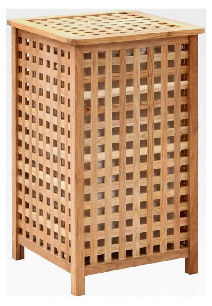 Wäschekorb aus Walnuss-Massivholz 39x39x65 cm mit Deckel, Belüftete Wäschetonne für Bad oder Schlafzimmer - Gitter-Design