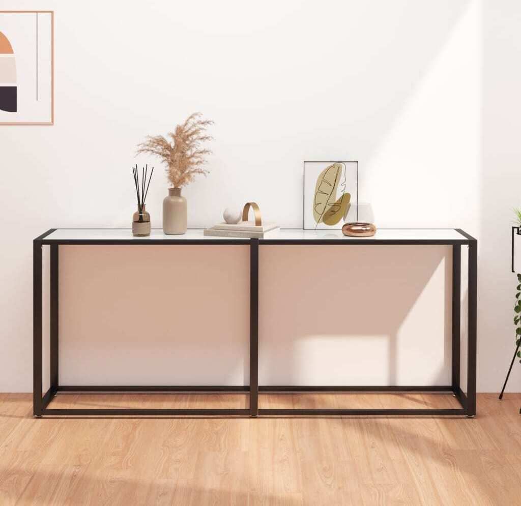 Ankonbej Konsolentisch Weiß Marmor-Optik 180x35x75,5 cm Hartglas