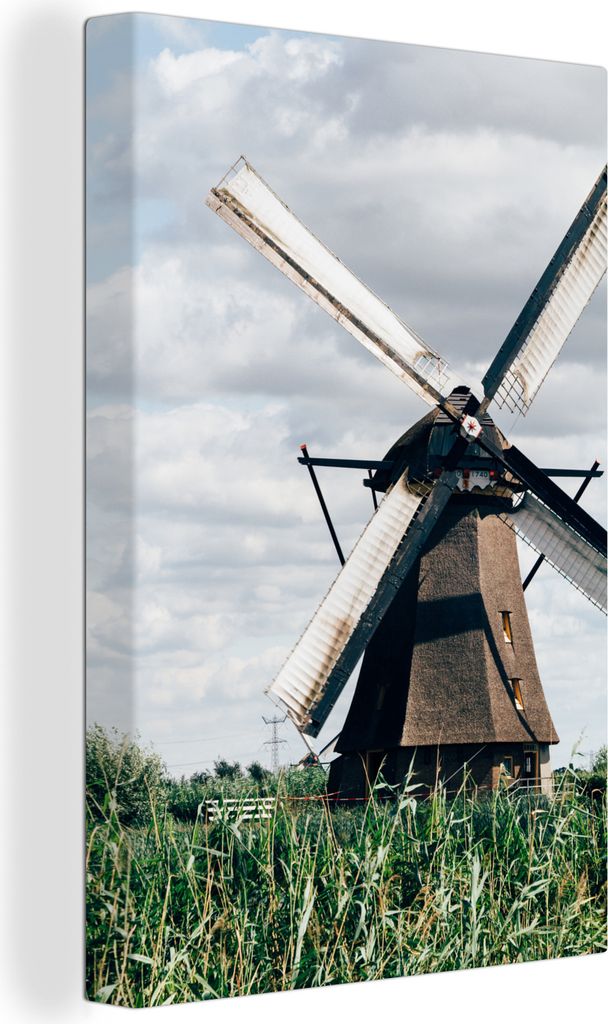 OneMillionCanvasses - Leinwandbilder - 90x140 cm, Mühle mit Segeln in Kinderdijk, Wandbilder Kunstdruck Wanddekoration - Wandschmucke - Schlafzi...