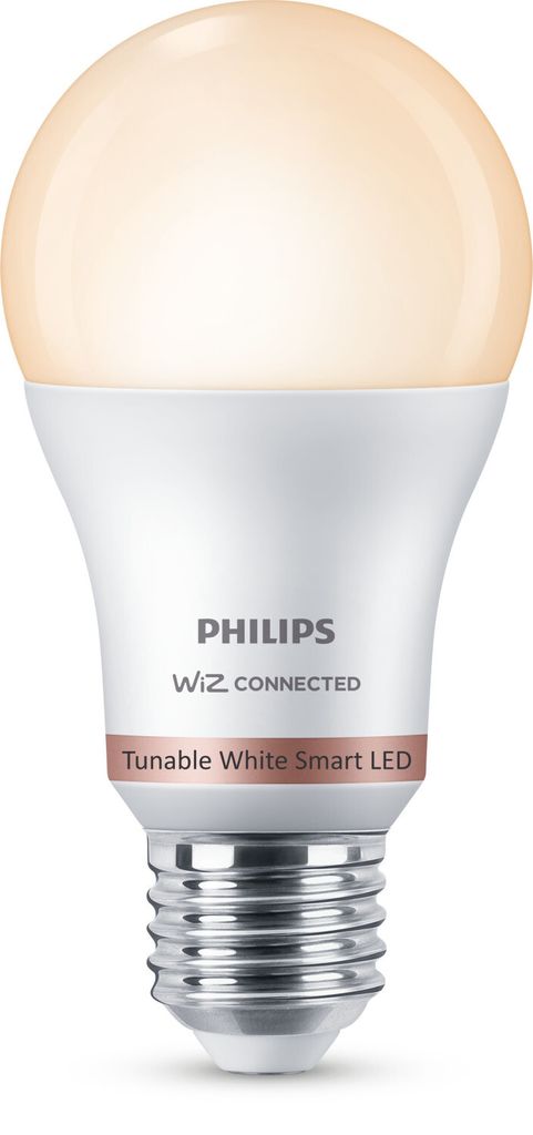 A single Philips Wiz Connected Tunable White Smart LED light bulb against a white background.