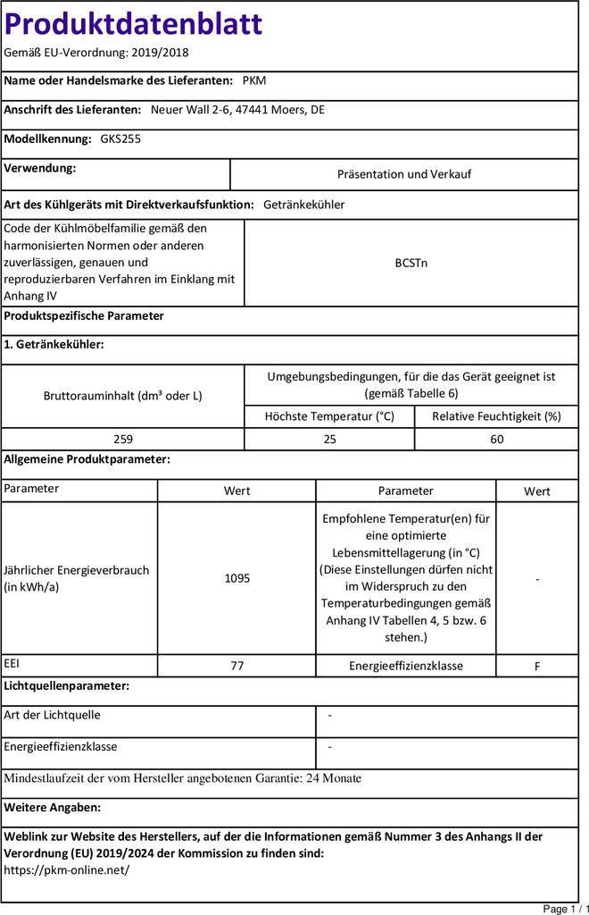 PKM GKS255, Getränkekühler, Freistehend, Weiß, 259 l, 42 Produktbild 