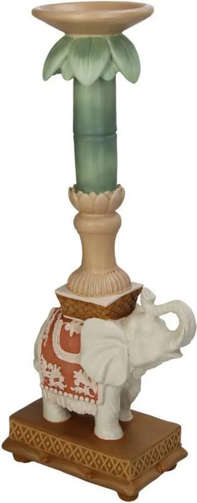 Candeliere Elefante Esotico Rosa e Verde 34,5cm | Arredo Interni Poliresina