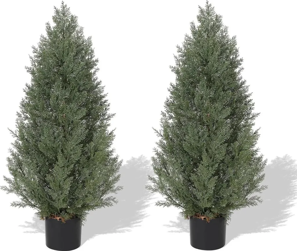 Alberi topiari artificiali di cedro - Piante bonsai da appoggio - 90 cm - Set da 2 - PVC - Per interni - Verde