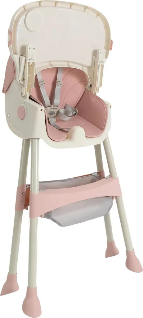 Chaise bébé évolutive rose avec structure en métal robuste et stable - 2
