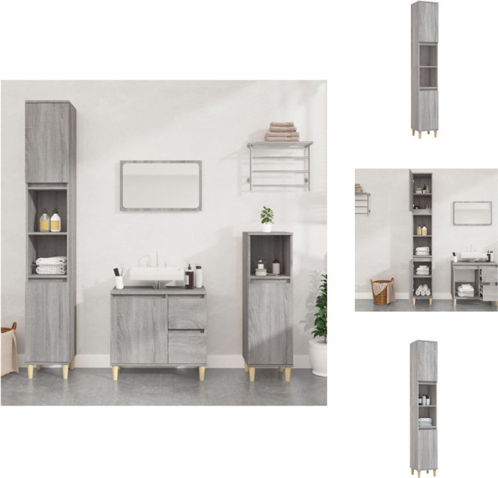 vidaXL Badschrank Grau Sonoma 30x30x190 cm Holzwerkstoff - Badezimmerwaschtische
