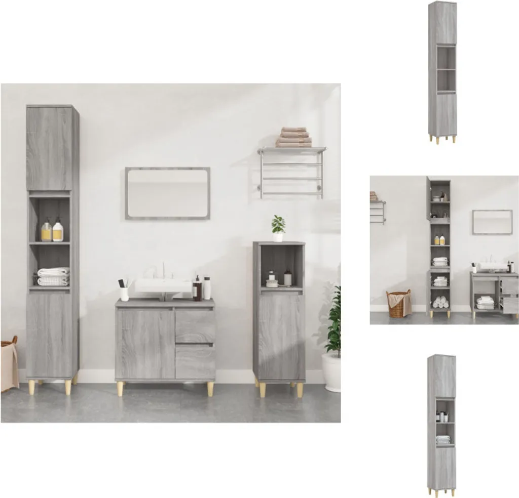 Mobile Colonna Bagno Grigio Sonoma 30x30x190 cm - Mobiletto vidaXL