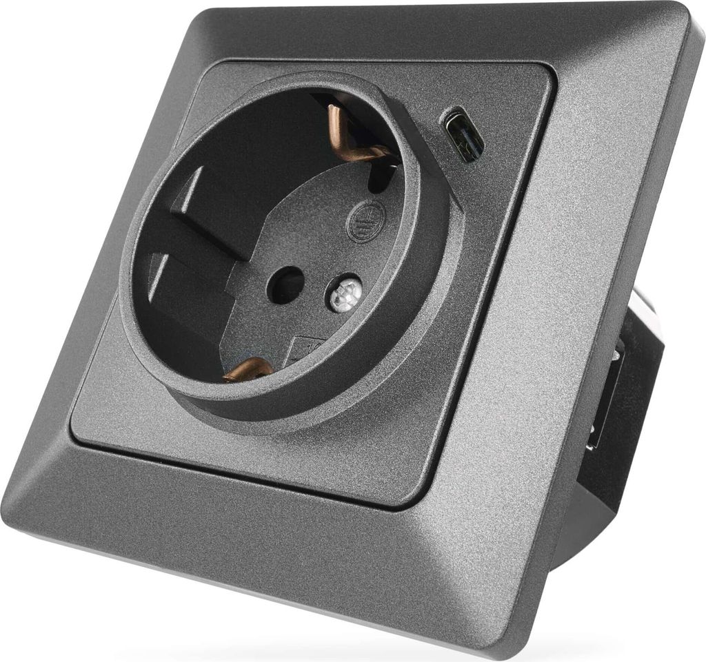 EMOS Unterputz-Steckdose Schuko 250V mit 2 USB-Ports 5V/3A: USB-A und USB-C PD Fast Charge für Handy oder Smartphone Laden, schwarz, A6000.7