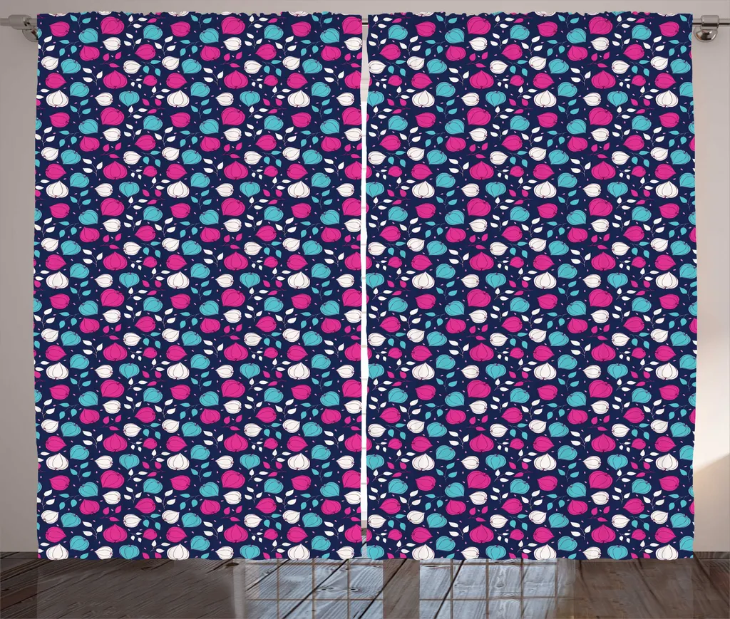 Rideau pour chambre à coucher rustique fleurs de physalis bleu 280x225
