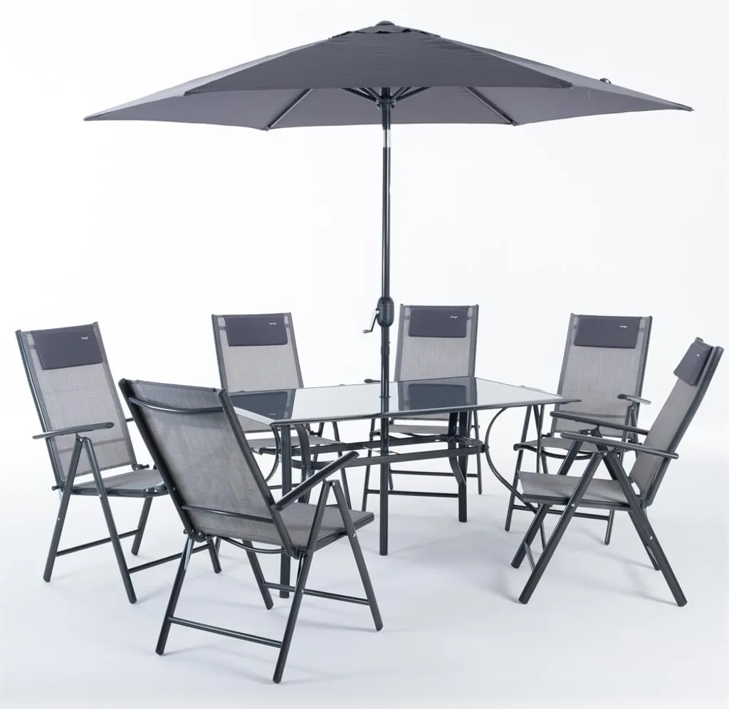 Ensemble repas de jardin avec table et 6 chaises réglables POSITANO