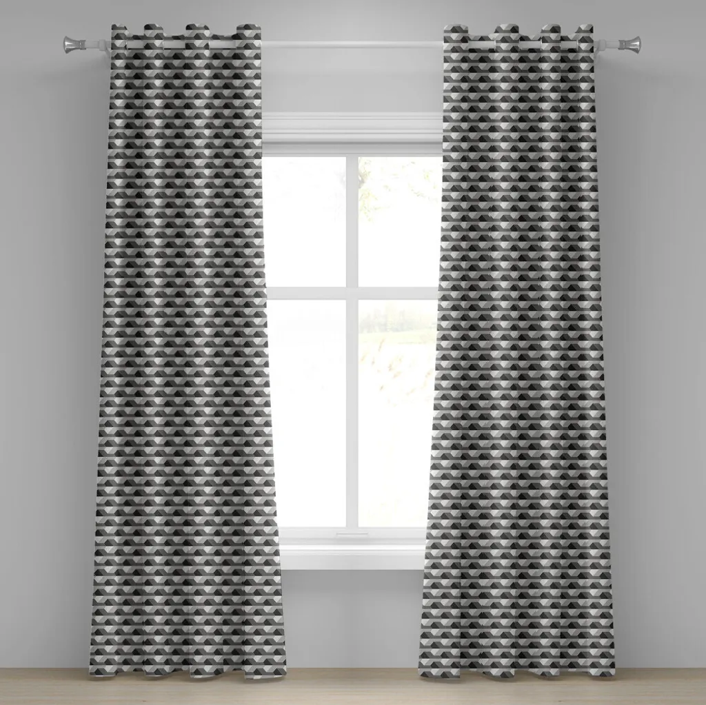Rideau Géométrique Haute Qualité 2 Panneaux Impression Numérique Gris
