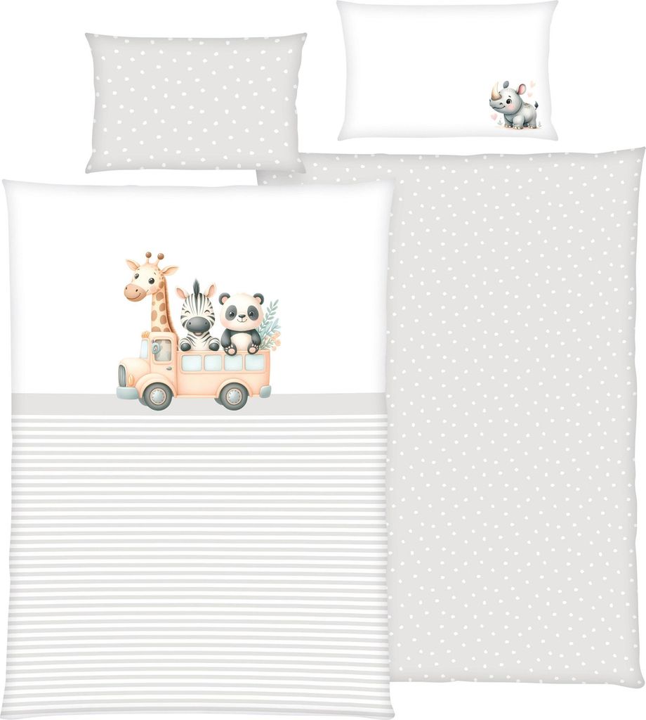 Herding Kinder-Wendebettwäsche Adventure Buddies" natur-weiß 1x 100x135 cm + 1x 40x60 cm"