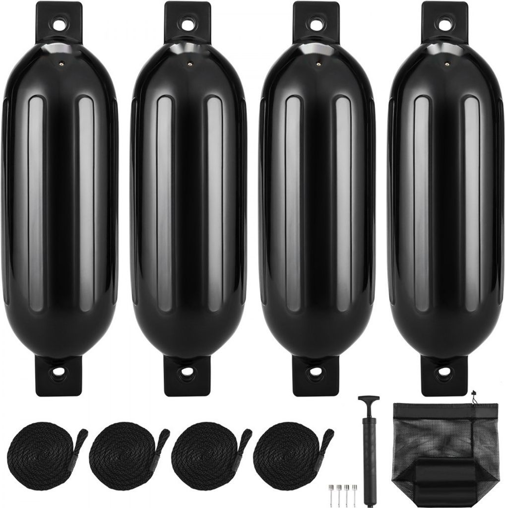 Fender-Set 4 - Aufblasbare Fenders 21,59 x 66,04 cm Bootsfender, Horizontale oder vertikale Montage - Stegfender Langfender mit 4 Nadeln & Seilen &...