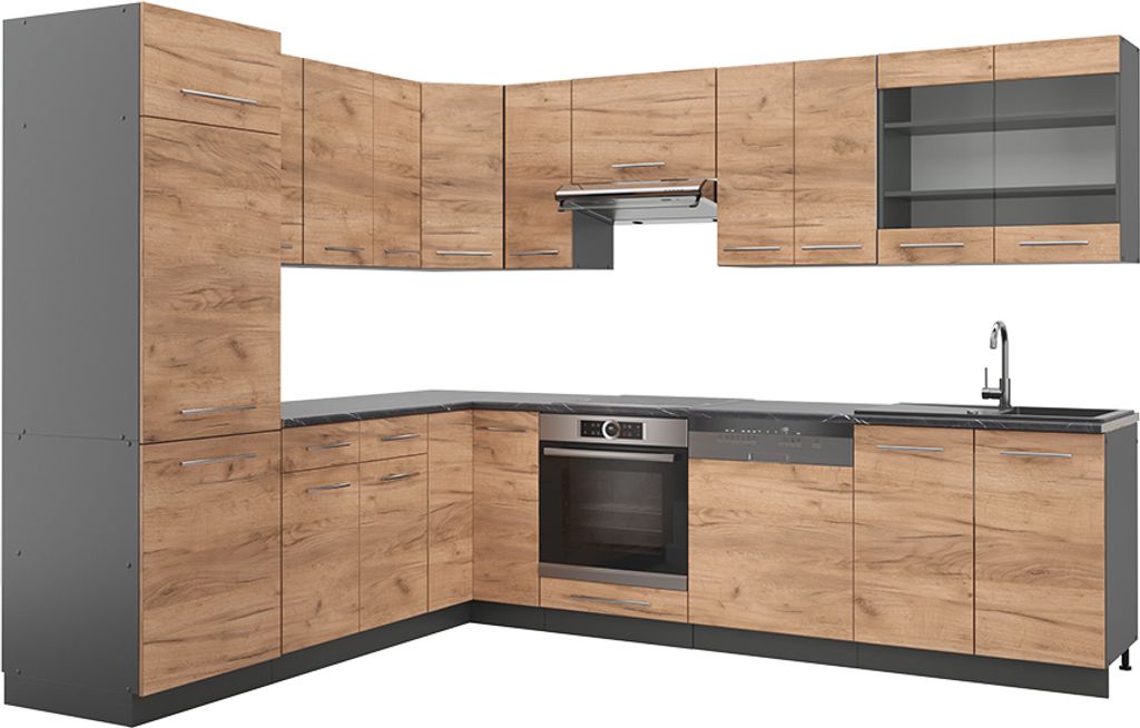 Eckküche Vicco Fame-Line Goldkraft Eiche/Anthrazit 287 x 60 cm , AP Anthrazit, Model 42307