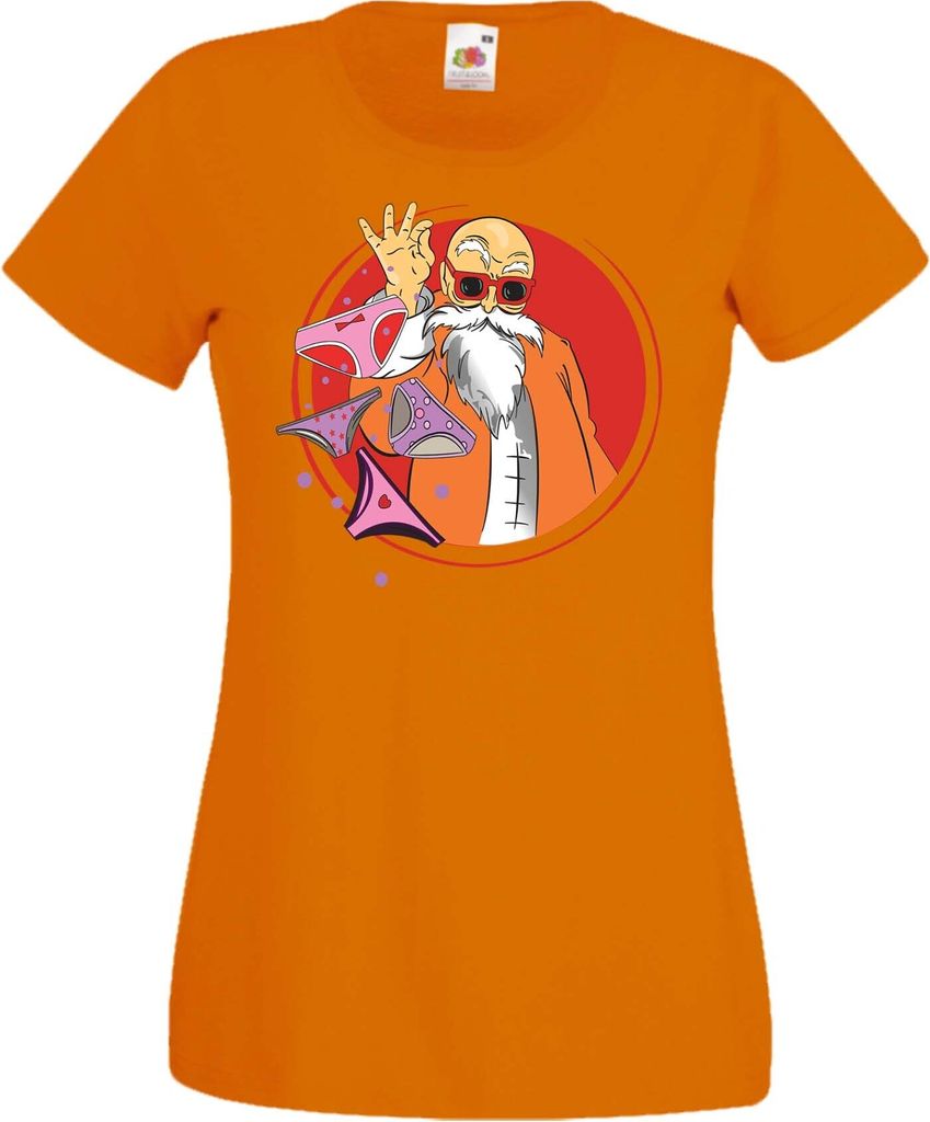 Damen T-Shirt Anime Manga Dragon Anime Manga Ball Z Master Roshi 03 Kame Sennin, Lady M / Orange