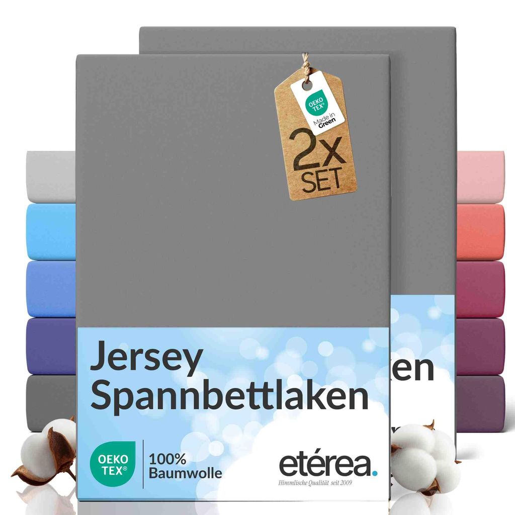 2er Set Jersey Spannbettlaken 90x200cm - 100x200cm - 100% BAUMWOLLE - Bettlaken Spannbetttuch 90x200cm - 100x200cm - Grau