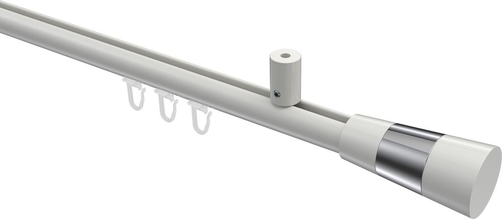 Interdeco Innenlaufstange / Gardinenstange mit Innenlauf Weiß, Typ Sonius Tanara (Konus Bicolor) Deckenmontage, 20 mm Ø 1-läufig, 200 cm