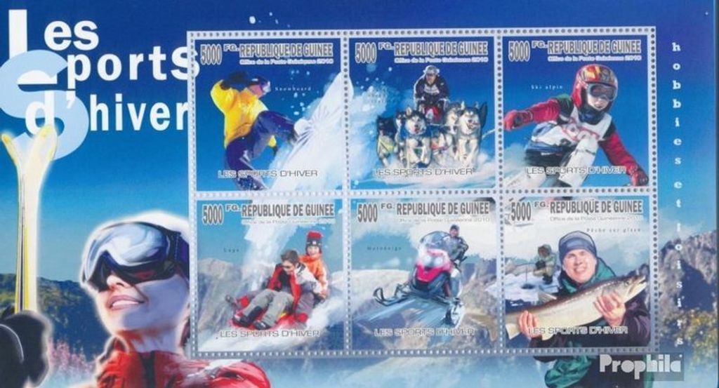 Briefmarken Guinea 2010 Mi 7494-7499 Kleinbogen (kompl. Ausgabe) postfrisch Snowboarden, Schlittenhunderennen