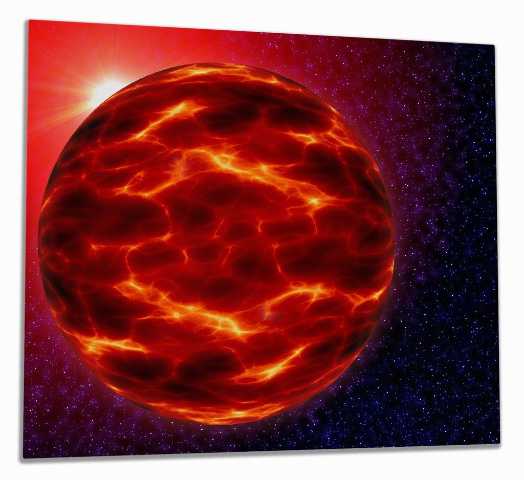 Wallario Herdabdeckplatte aus Glas, Größe 60 x 52 cm 1-teilig, Motiv Abstrakter Planet im Weltall in glühendem rot