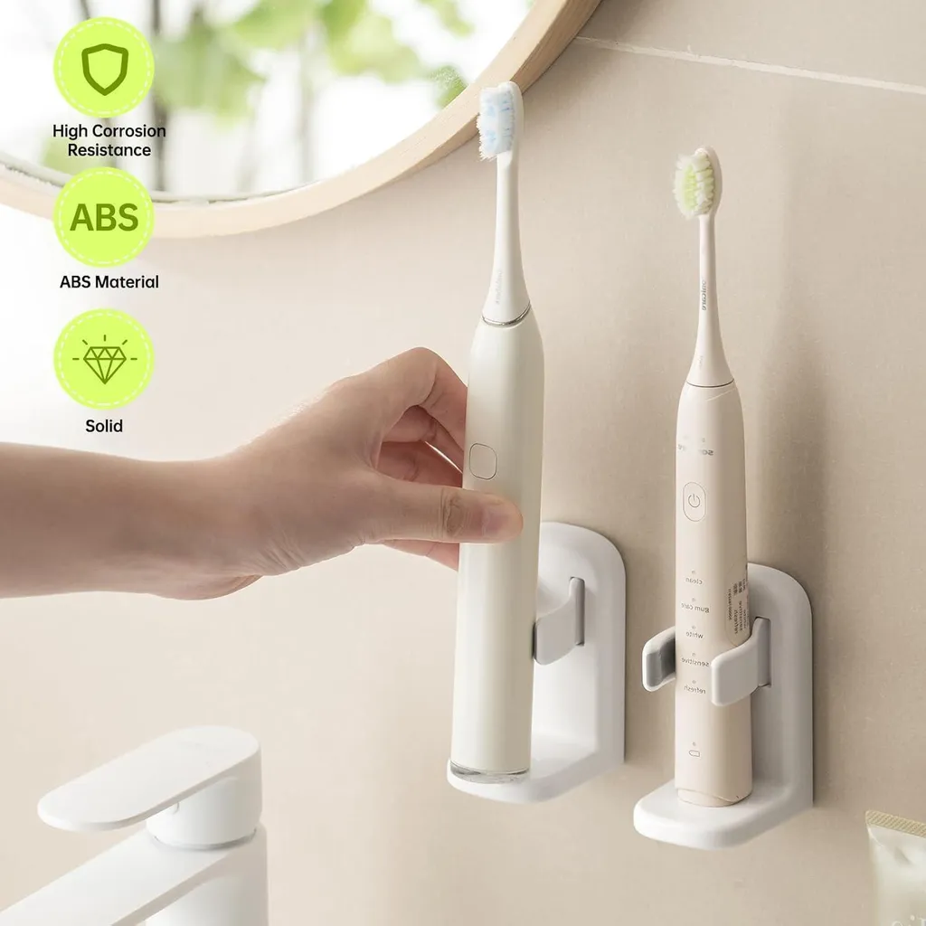 Porte-brosse à dents électrique auto-adhésif set de 2 en ABS durable - 4