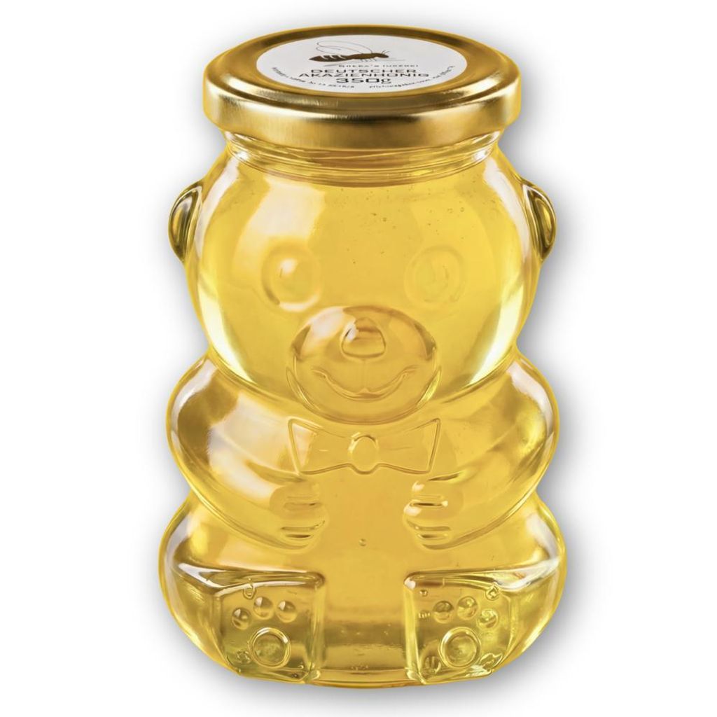 Grega ́s Imkerei | Akazienhonig im Bärenglas 350g | wiederverwendbares Bärenglas | Deutscher Robinienhonig flüssig & mild