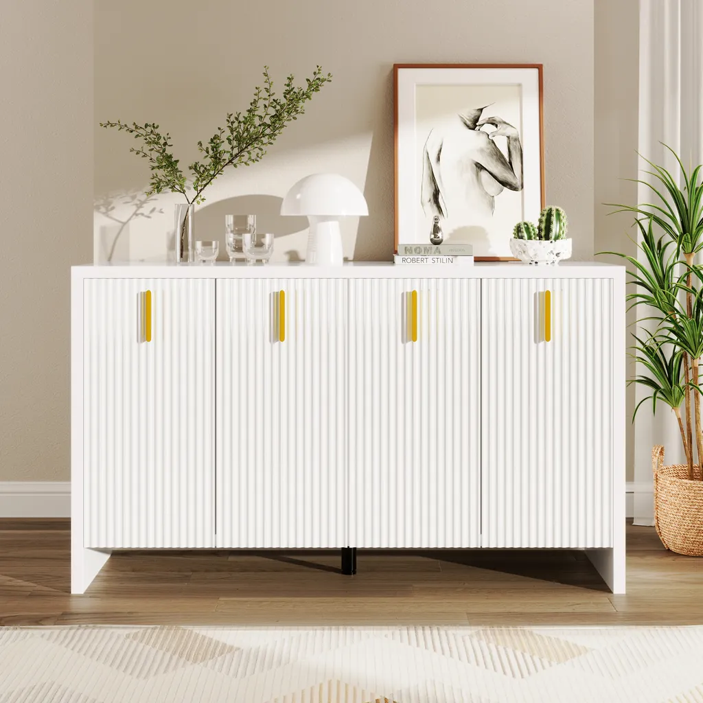Buffet de salon blanc 140cm avec portes et étagères ajustables Merax