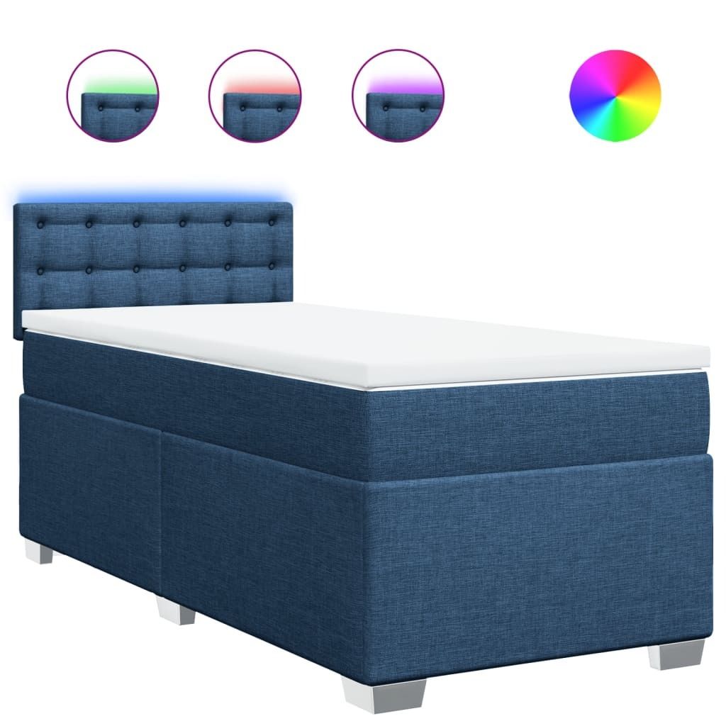 vidaXL Boxspringbett mit Matratze Blau 90x200 cm Stoff