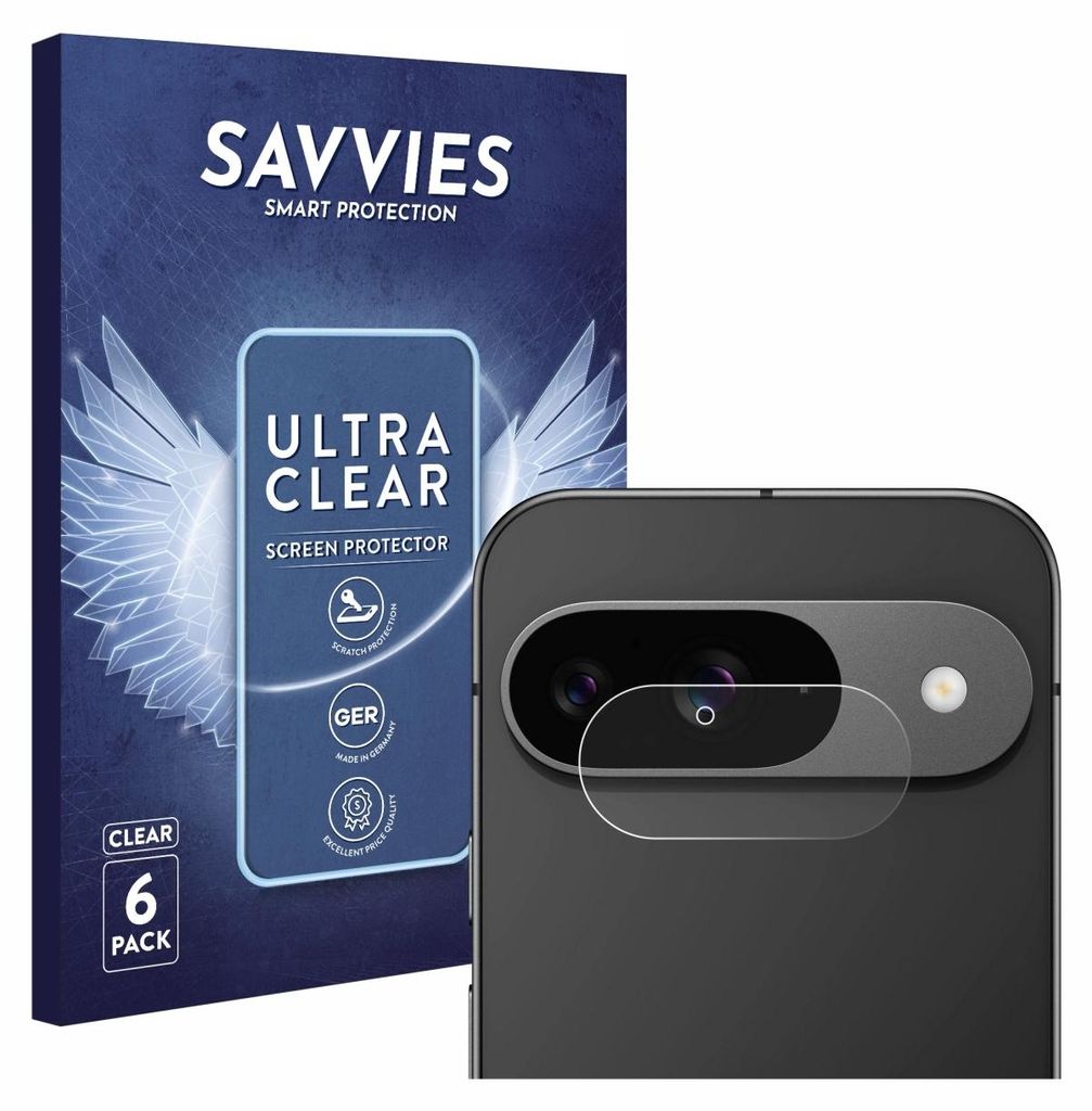 A product package and a close-up of a phone camera lens protector.