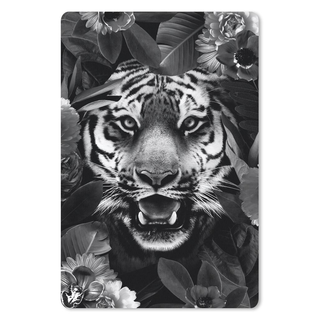 MuchoWow Mauspad Mousepad Tiger zwischen den Blumen - schwarz und weiß 18x27 cm - Mousepads - Maus Mat - Pad - Mausunterlage