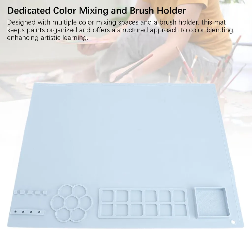 Tappetino In Silicone Per Bambini 50x40 Cm – Con Portabicchiere E 12 Vaschette Colore – Antiaderente E Riutilizzabile Per Pittura E Attività Creative