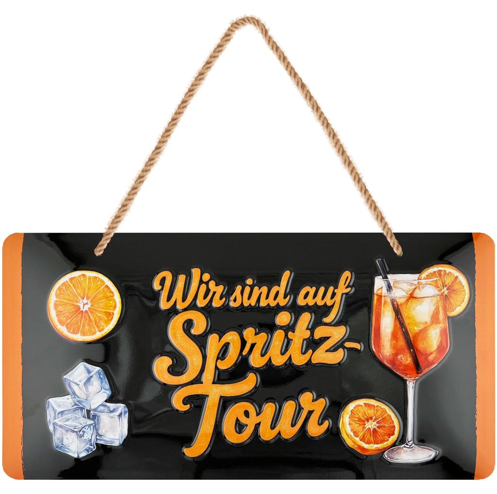 LANOLU Retro Blechschild Spritztour, Bar Deko Schild mit Jutelkordel, 16x32 cm