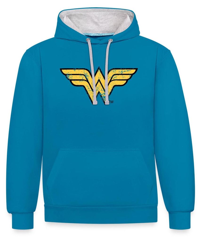 Spreadshirt DC Comics Justice League Wonder Woman Uni Kontrast Hoodie, XXL, Pfauenblau/Grau meliert