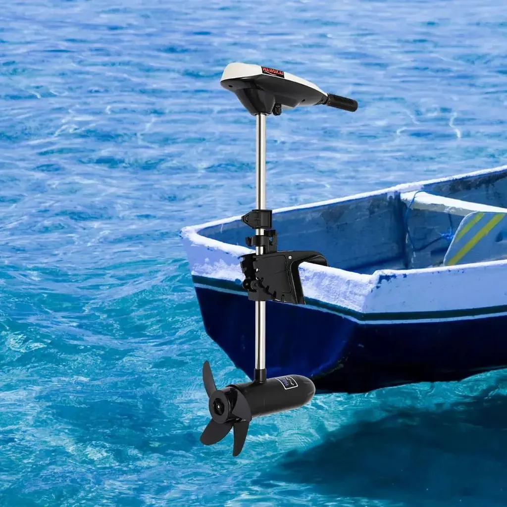 Moteur Hors-Bord Électrique 12V 45 Lbs – Pour Bateau Pêche & Kayak, Moteur à Balais, Poussée 375 Kg, Hélices 3 Pales