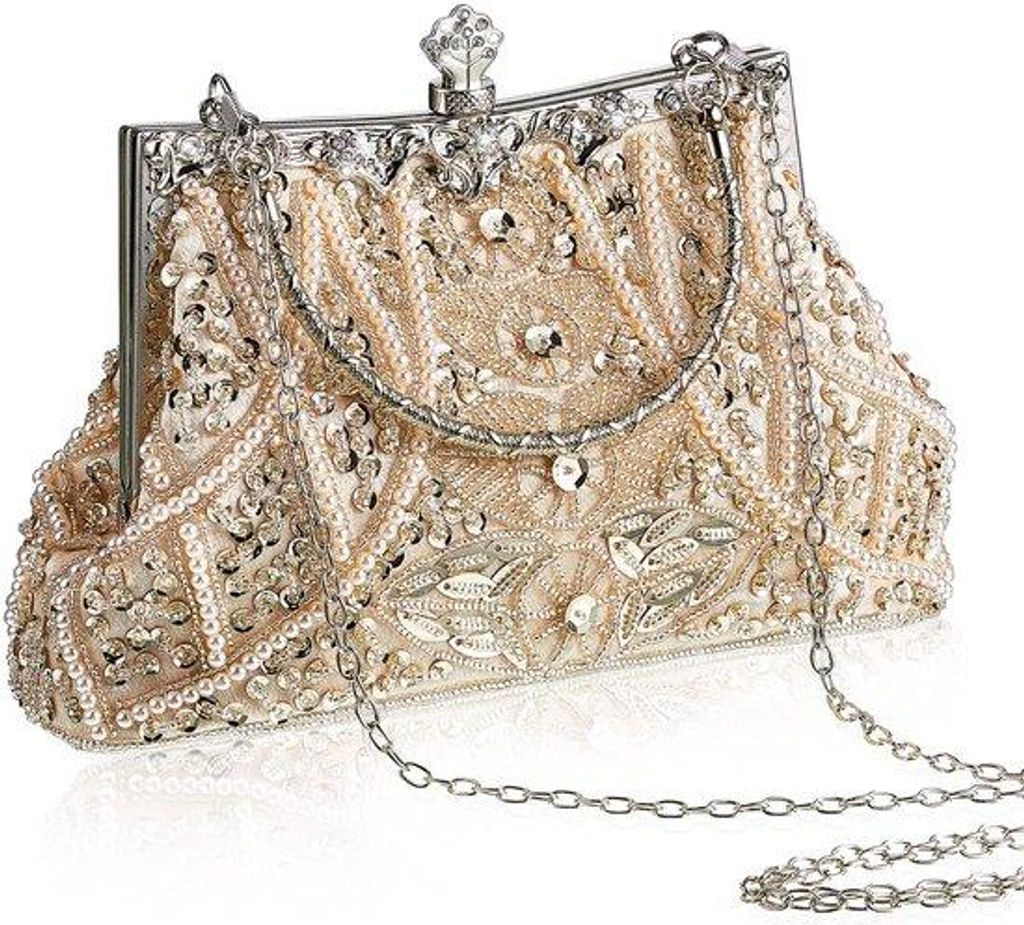 Vintage-Abendtasche aus Leder mit Perlen-Verzierung, kleiner Größe, ideal für Hochzeit, Gäste, Gala, Party