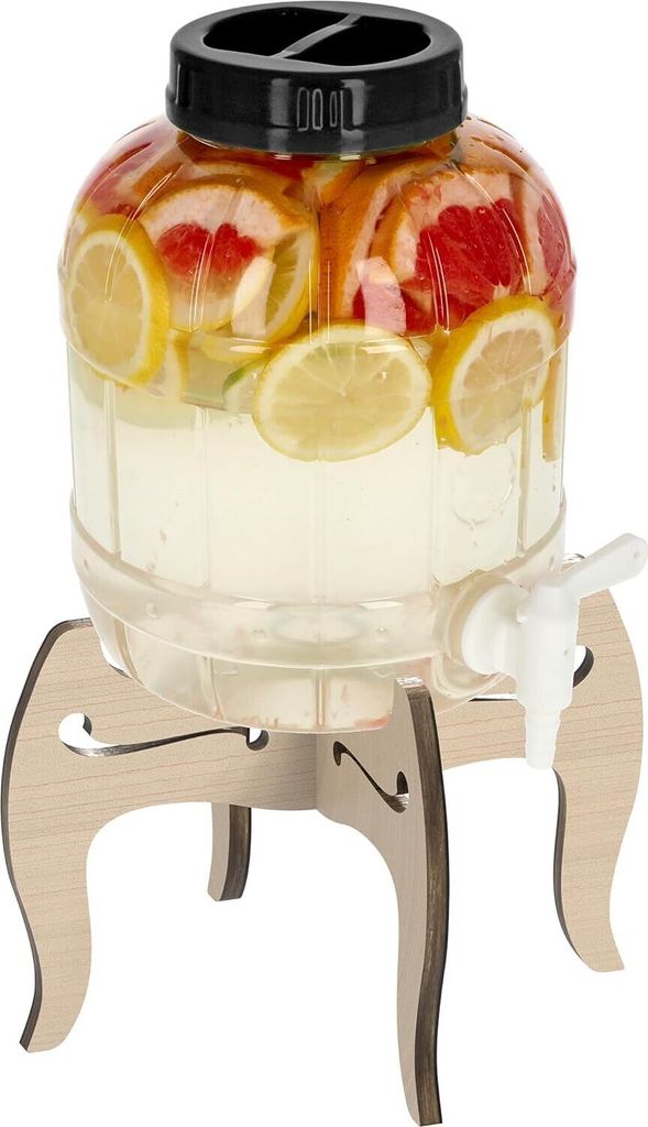 5 L Kunststoff (PET) Getränkespender mit Zapfhahn und Holzständer Saftspender Wasserspender Limonadenspender