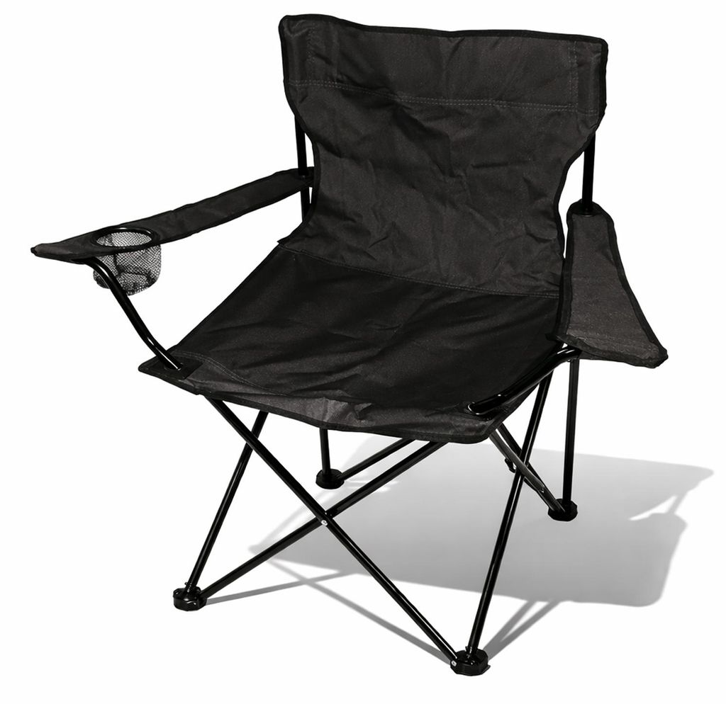 Anglersessel mit Getränkehalter und Tasche Campingstuhl Schwarz