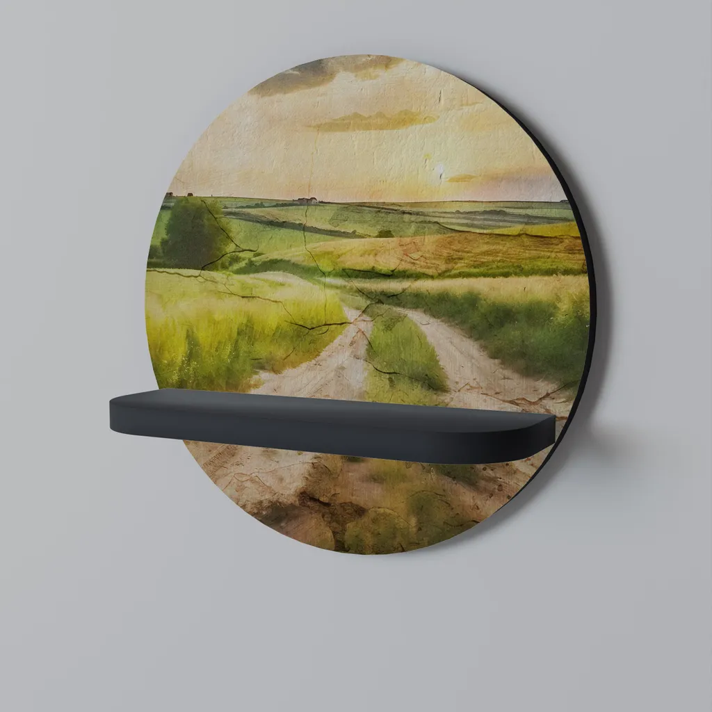 Étagère murale circulaire SUNSET PATH en métal noir pour salon et déco