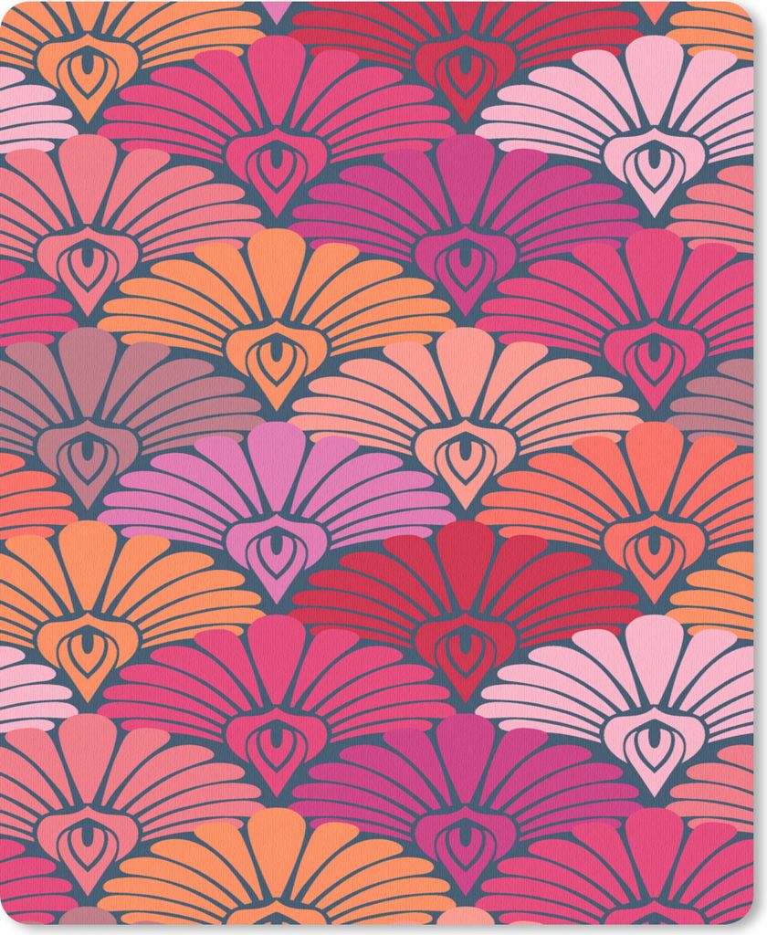 MuchoWow Mauspad Mousepad Muster - Art Deco - Rosa - Blumen 19x23 cm - Mousepads - Maus Mat - Pad - Mausunterlage - Mauspads - Spielen