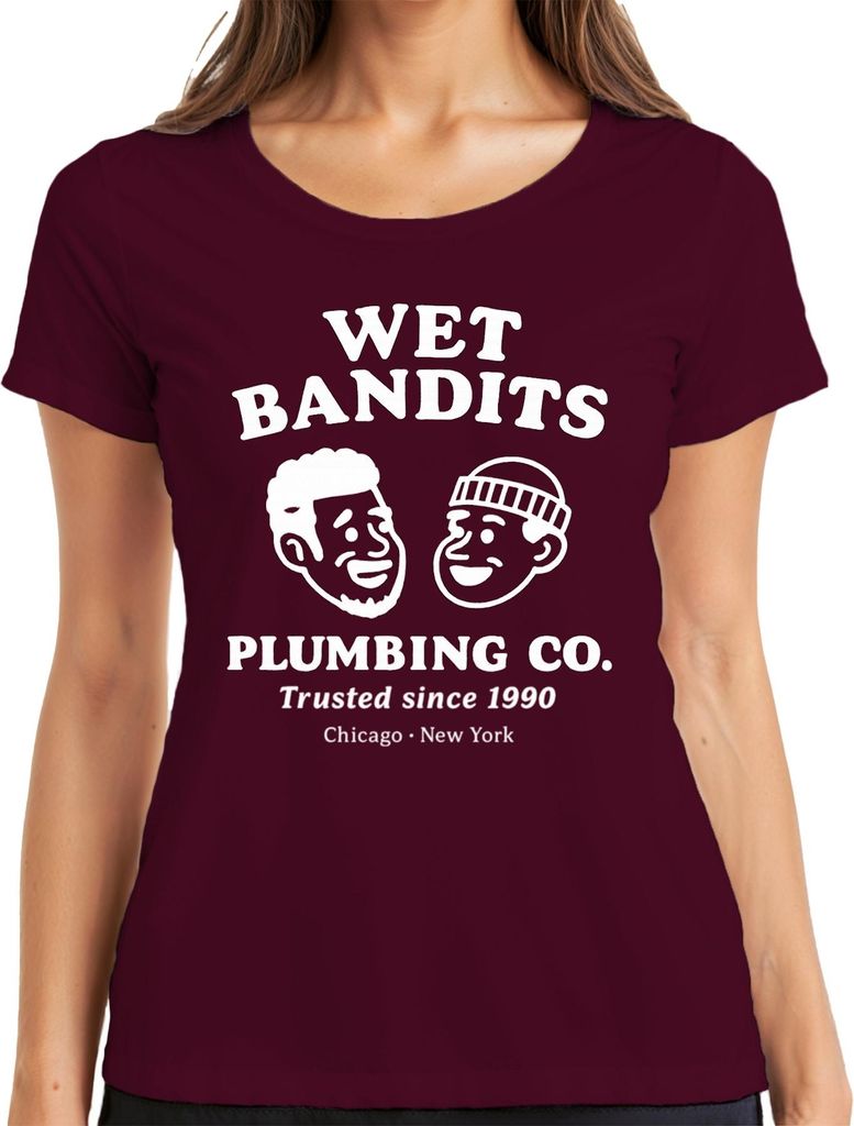 WET BANDITS PLUMBING CO Trusted since 1990 Klempner Harry Marv Damen T-Shirt, Burgundy, XXL