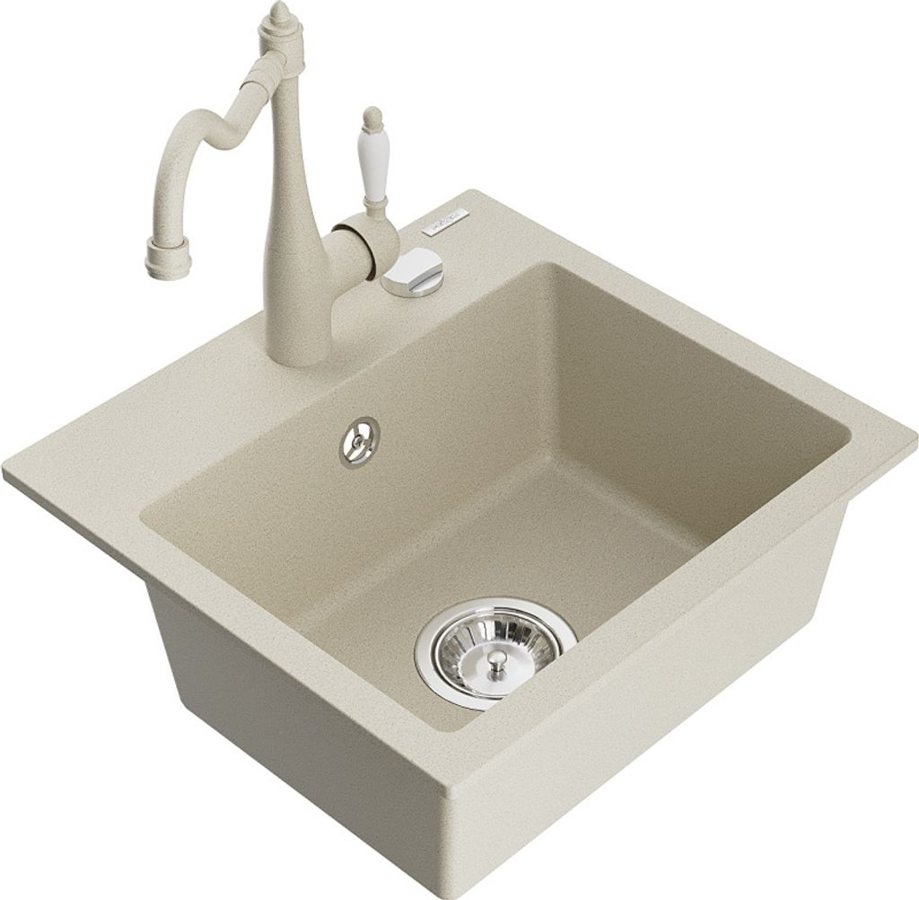 Mexen Milo 1-Becken-Granit-Spüle mit Mischbatterie Carla, Beige - 6505-69-670700-69