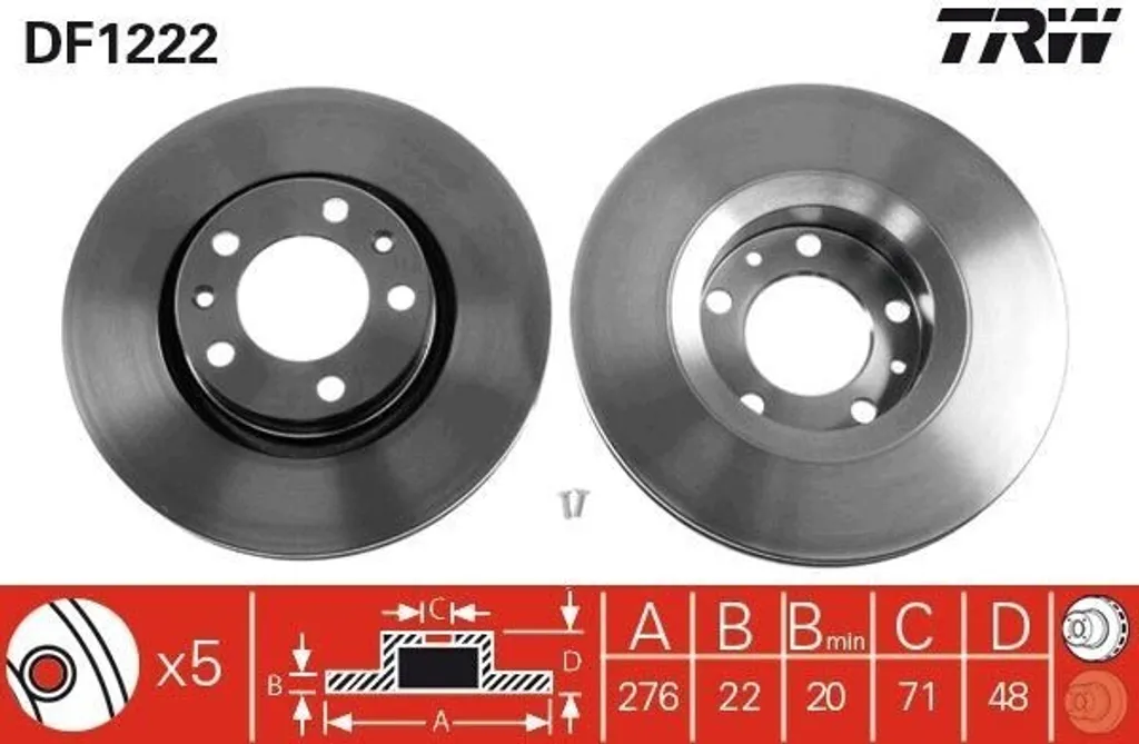 Disque de frein arrière pour 605 (6B) TRW DF1222 Qualité Origine OE