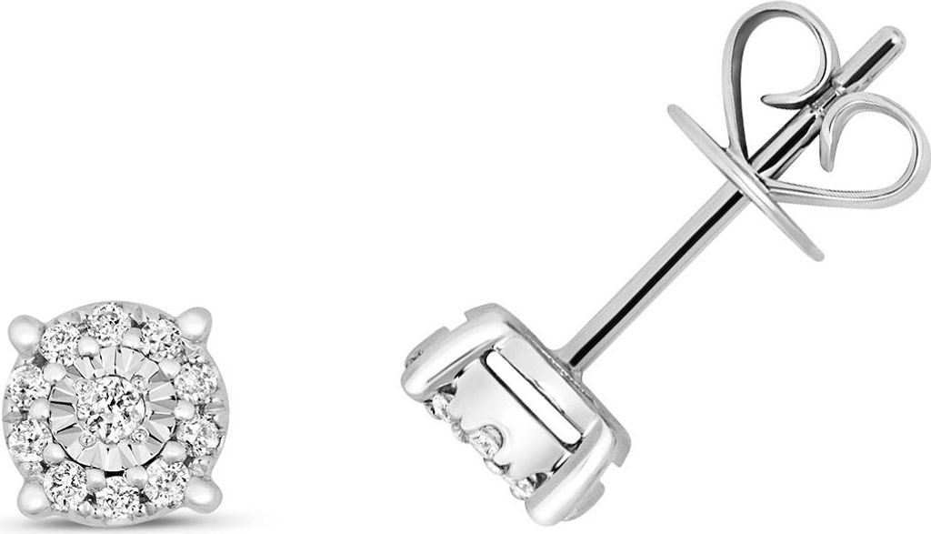 Edle 9 Karat (375) Weißgold Damen - Diamant Paar Ohrstecker Brillant-Schliff 0.13 Karat GH - I1 - 5mm*5mm; TRS15728