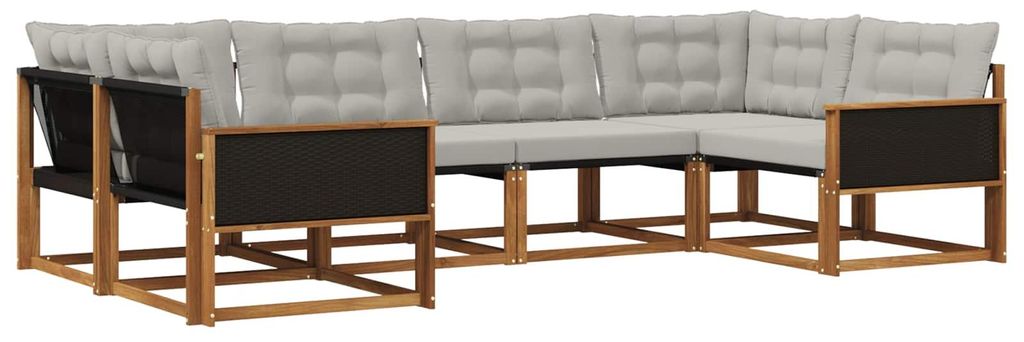 vidaXL Outdoor-Sofagarnitur mit Kissen 6 pcs Natürlich und Hellgrau