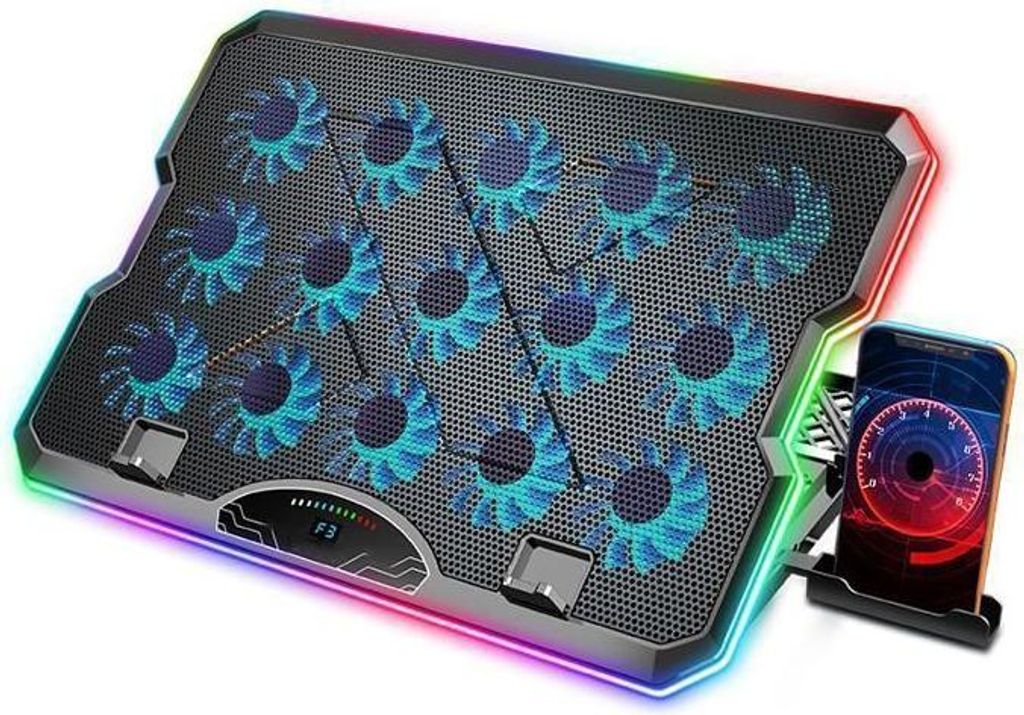 Laptop-Kühler – Ultraschnelle Kühlung – RGB-Beleuchtung – 15 leise Lüfter – Passend für Laptops von 12,1 bis 17,3 Zoll