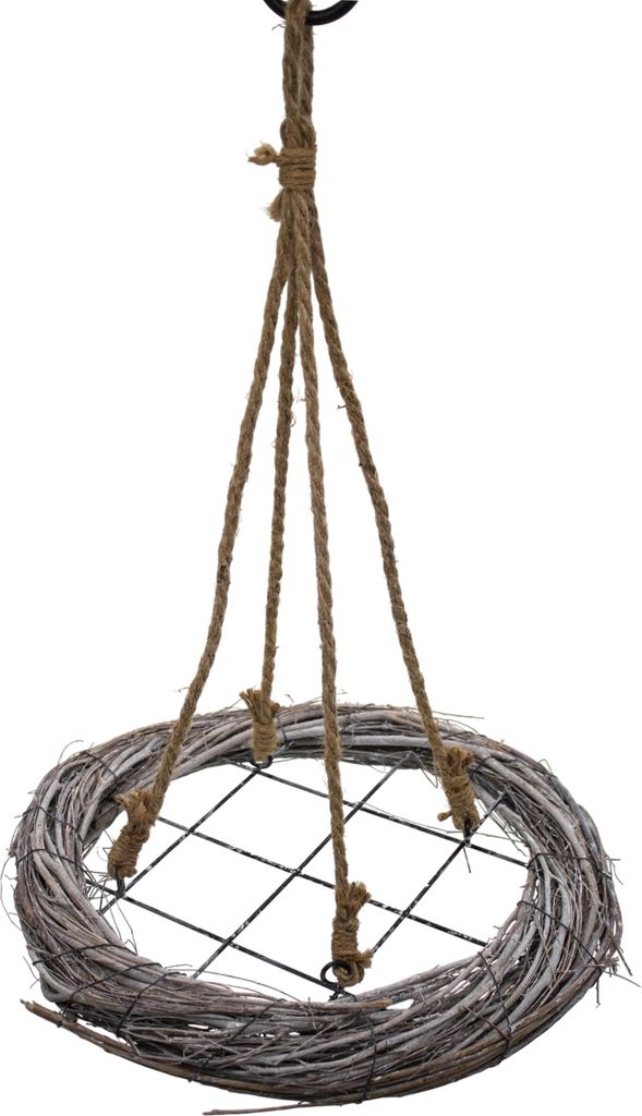 2.06 Zweig Hängekranz mit Gitter - rund / ca. Ø 38 cm - Kranz zum hängen - Farbe: white washed (hell)