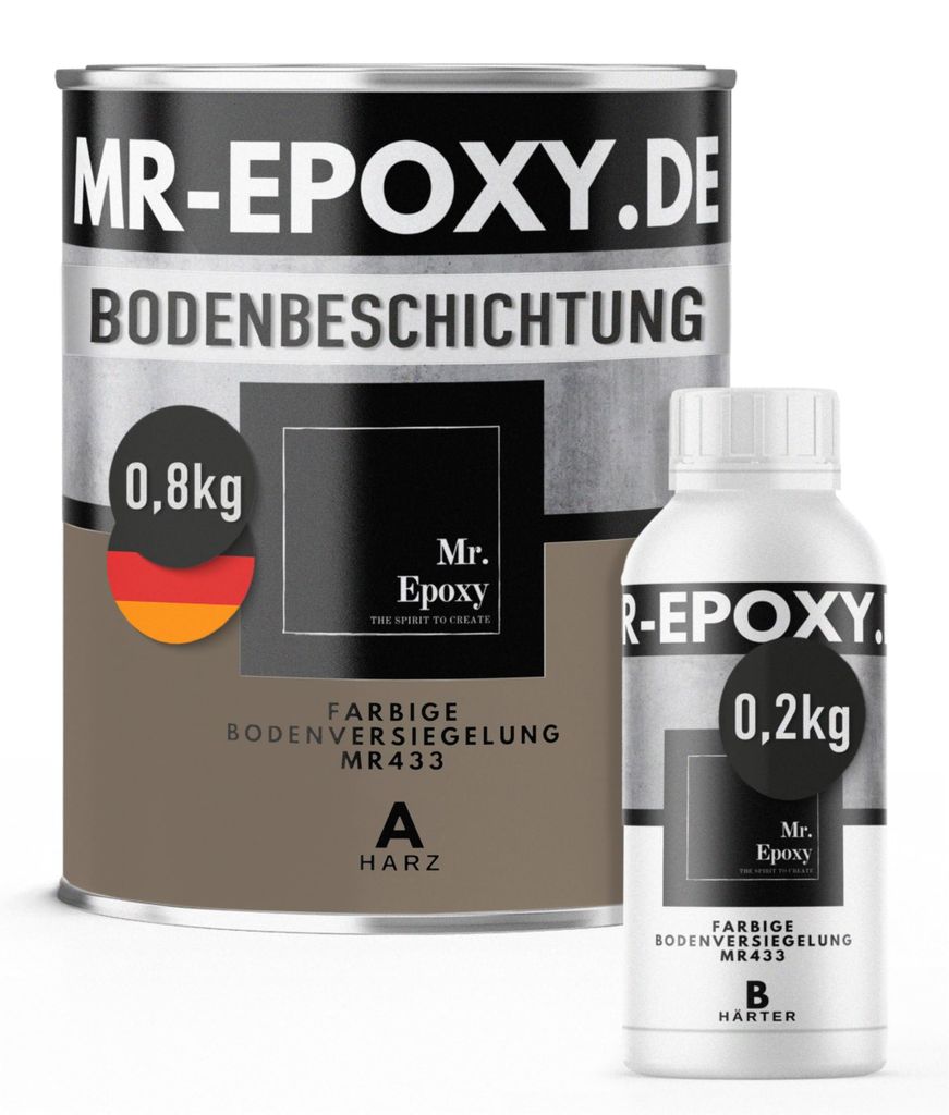 Mr. Epoxy Epoxidharz Bodenbeschichtung (1 kg, RAL 7006 Beigegrau) - 2K Betonfarbe für Garagen, Keller & Werkstatt Boden - Flüssigkunststoff Epoxi...