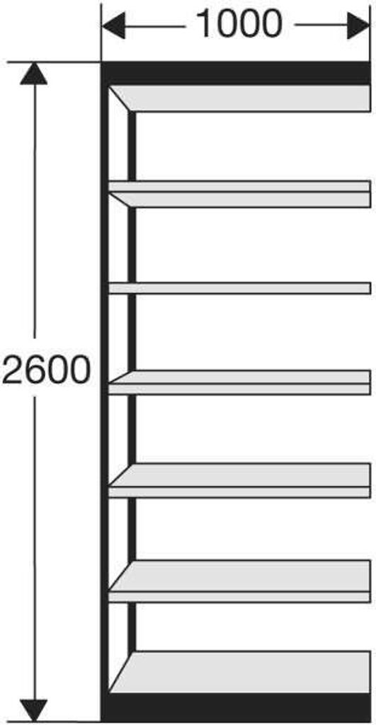 Büro-Regal Progress 2000 Regalfeld HxBxT 2600x1000x500mm 7 Böden silber