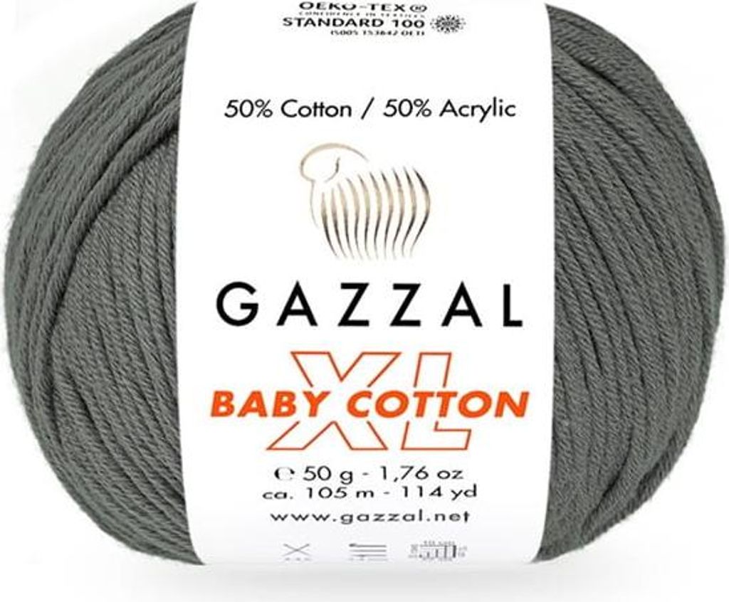 Gazzal Baby Baumwolle XL Dunkelgrau, Weich, Intensiv, 50% Baumwolle, 50g Garn