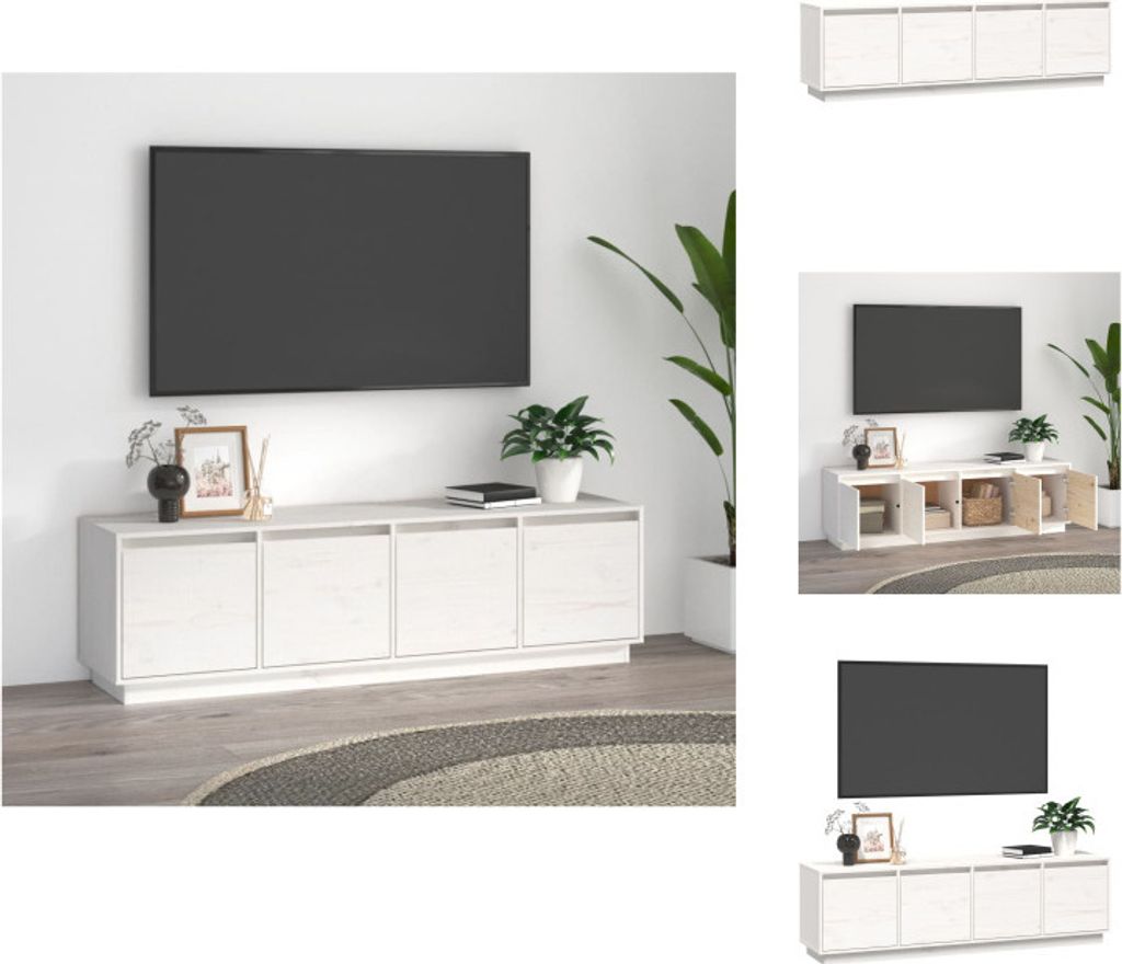 vidaXL TV-Schrank Weiß 156x37x45 cm Massivholz Kiefer - TV-Möbel