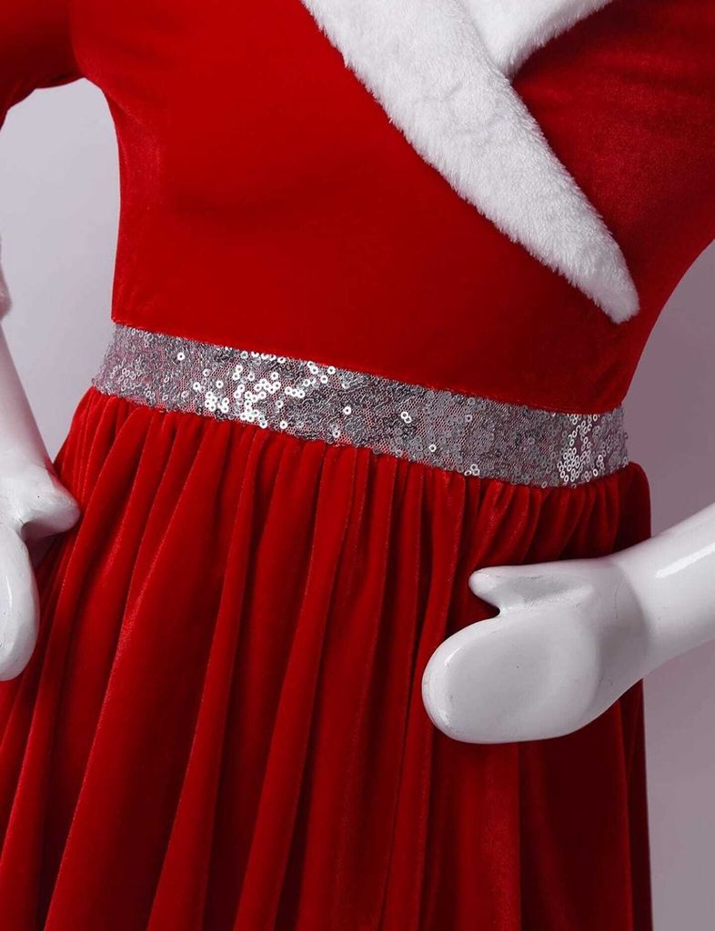 Vestito Di Natale Per Bambine, Maniche Lunghe, Tinta Unita Con Volant, Abito Da Festa Elegante - Per Occasioni Speciali